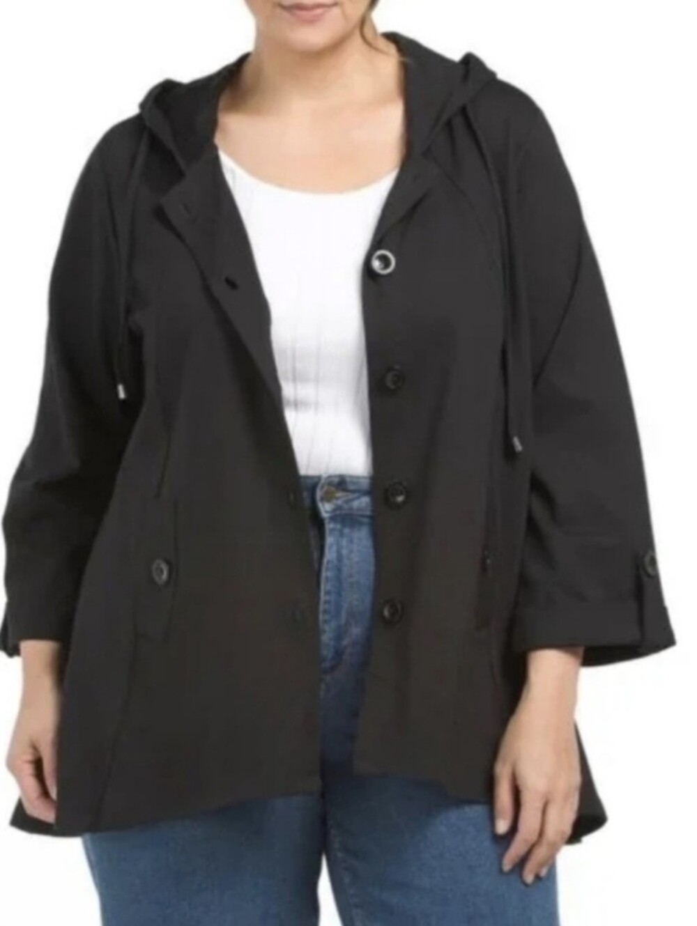Christian Siriano Women's Black Hooded Button-Front swing Coat sz 3X - Picture 3 of 11